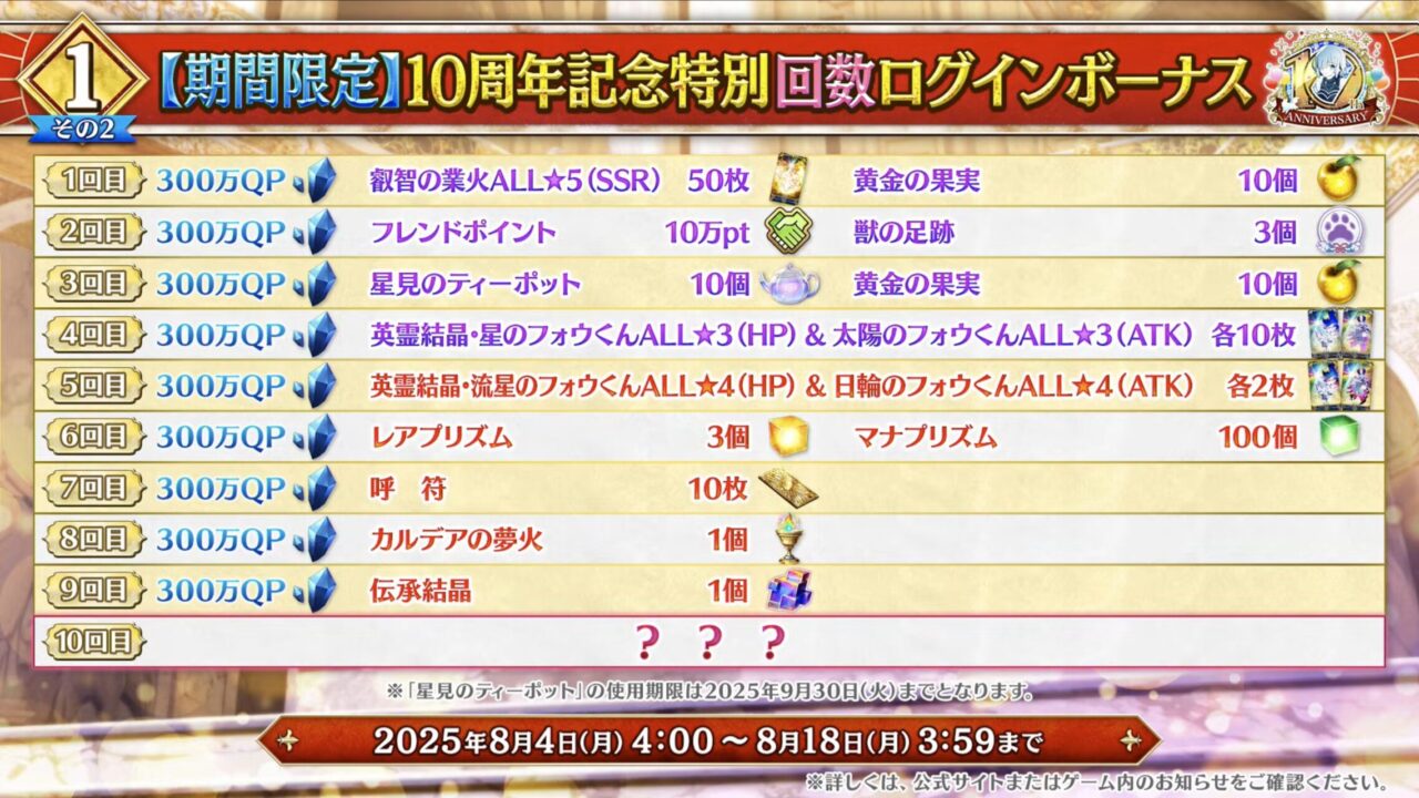 【FGO10周年】アンビーストU=オルガマリー登場!200連分の召喚+聖晶石1,000個!豪華キャンペーン&最新情報まとめ 13 スクリーンショット 2025 08 03 16.51.14