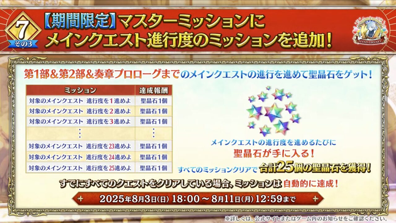 【FGO10周年】アンビーストU=オルガマリー登場!200連分の召喚+聖晶石1,000個!豪華キャンペーン&最新情報まとめ 40 スクリーンショット 2025 08 03 17.05.28